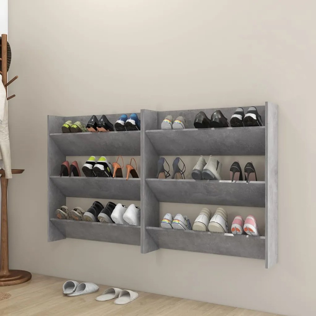 Sapateiras de parede 2 pcs 80x18x90 cm contrapl. cinza cimento