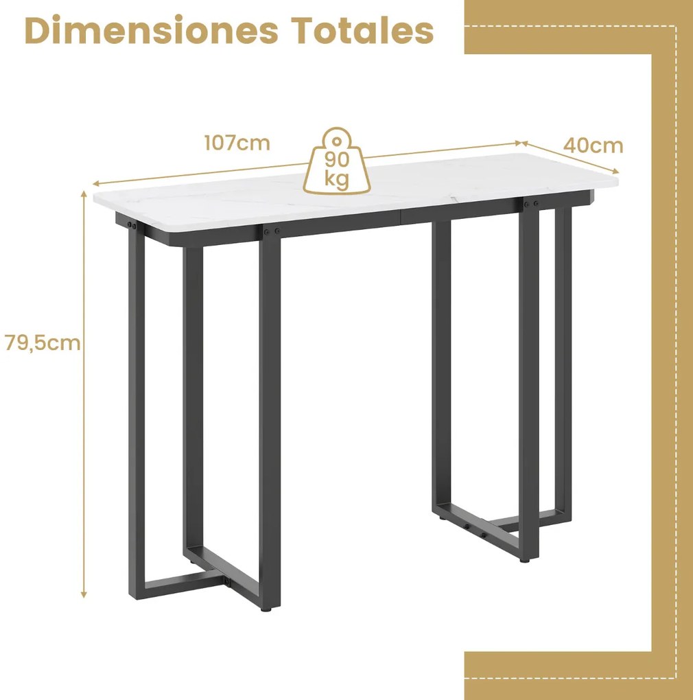 Mesa Consola Mesa de Entrada Moderna em Mármore Artificial 107 x 40 x 79,5 cm Preto e Branco