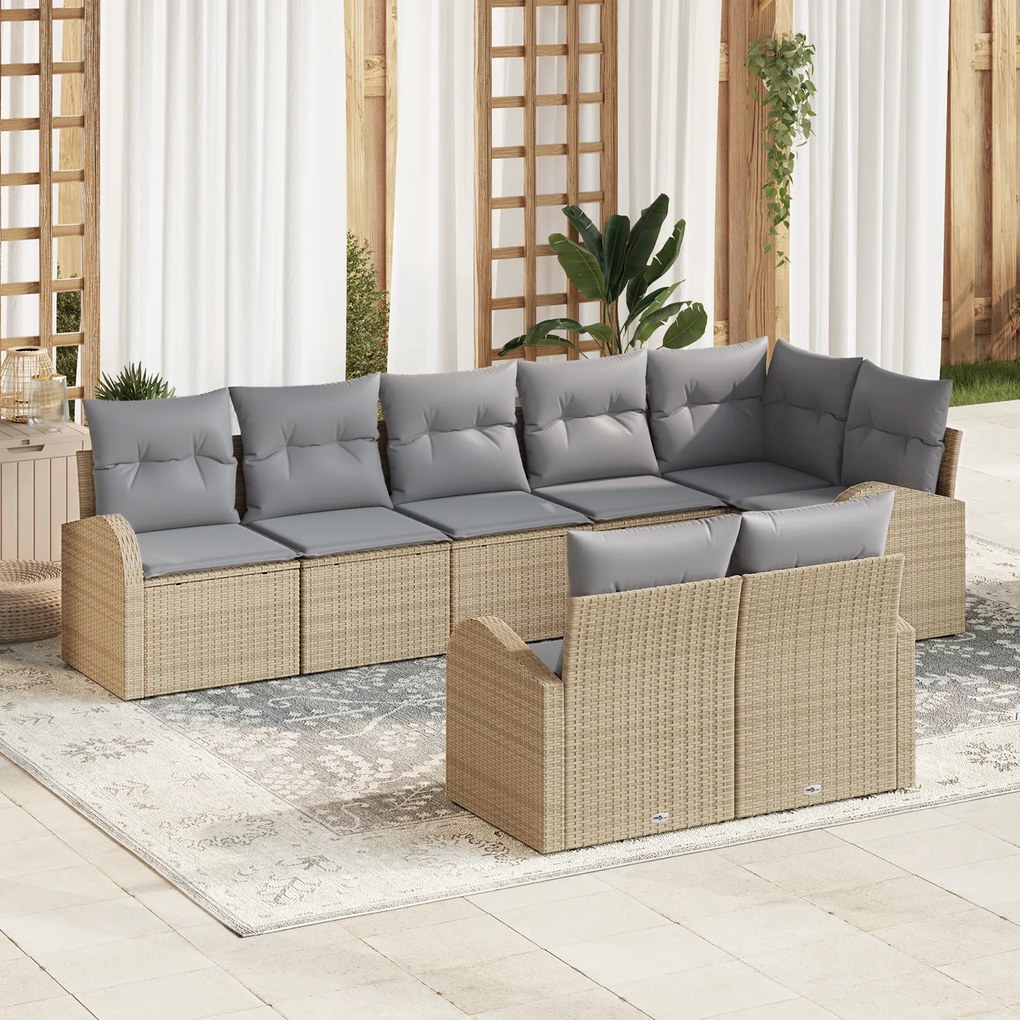 Conjunto de Sofá de Jardim de 8 Peças com Almofadas Bege Rattan Sintét