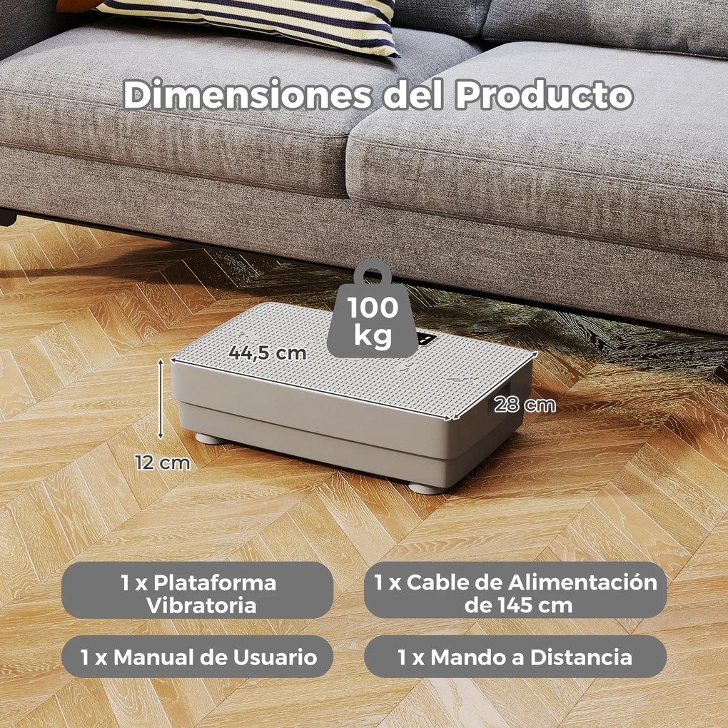 Plataforma vibratória com sensor de gravidade, ecrã LED, comando à distância e velocidades ajustáveis para um treino completo - cinzenta