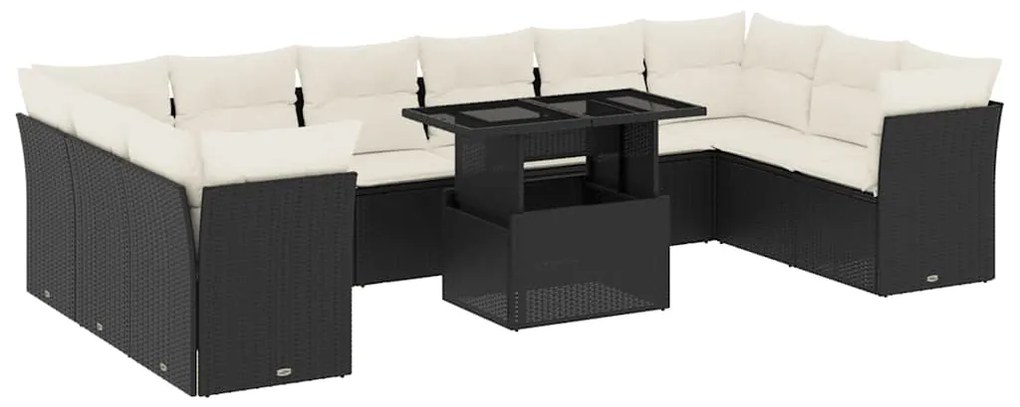 11 pcs conjunto sofás de jardim c/ almofadões vime PE preto