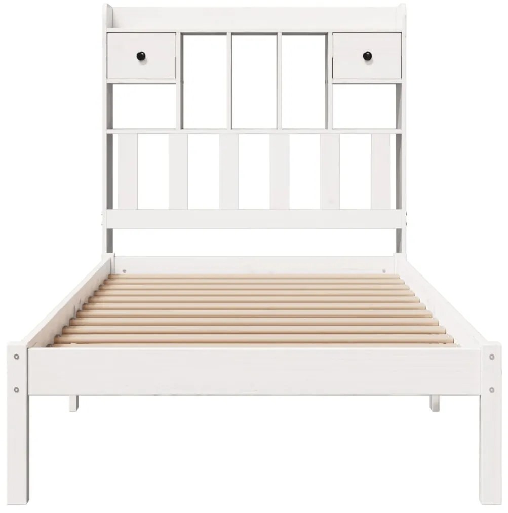 Cama com estante sem colchão 75x190 cm pinho maciço branco