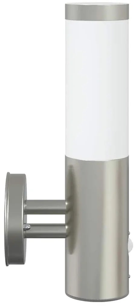 Luz de Parede Externa com Sensor 2 pcs Prateada em Aço Inoxidável IP44
