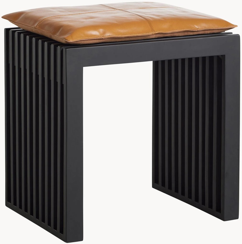 Banco artesanal em madeira de mogno com almofada de couro Rib