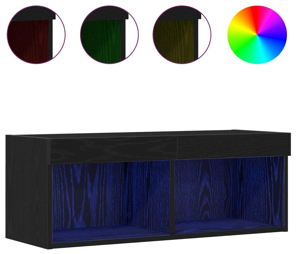 Armário de TV vidaXL com luzes LED Carvalho Preto 80x30x30 cm