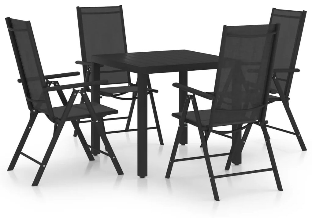 3070649 vidaXL 5 pcs conjunto de jantar para jardim alumínio preto