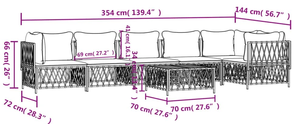 7 pcs conjunto lounge de jardim com almofadões aço antracite