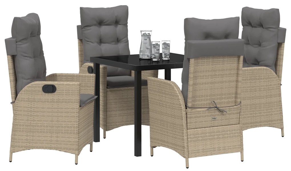 Conjunto de 5 Cadeiras de Jantar de Jardim com Almofadas Bege Rattan P