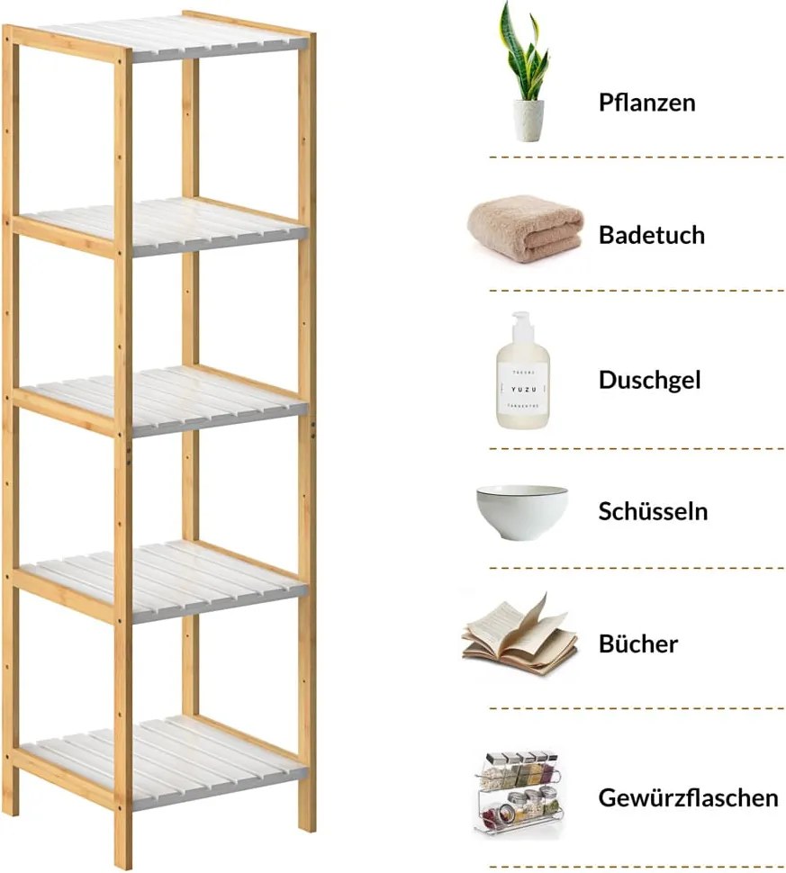 Estante de banheiro em bambu 140 x 33 x 34 cm Castanho + Branco