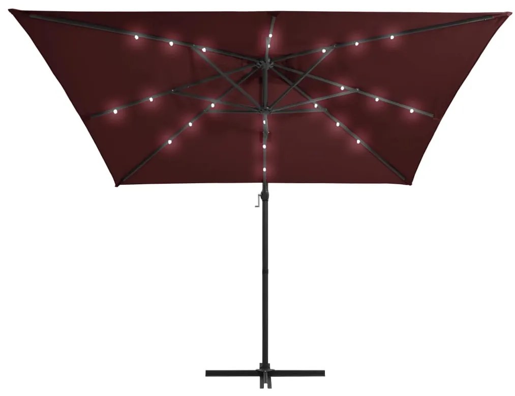 Guarda-sol de jardim cantilever c/ luzes LED 250x250 cm bordô