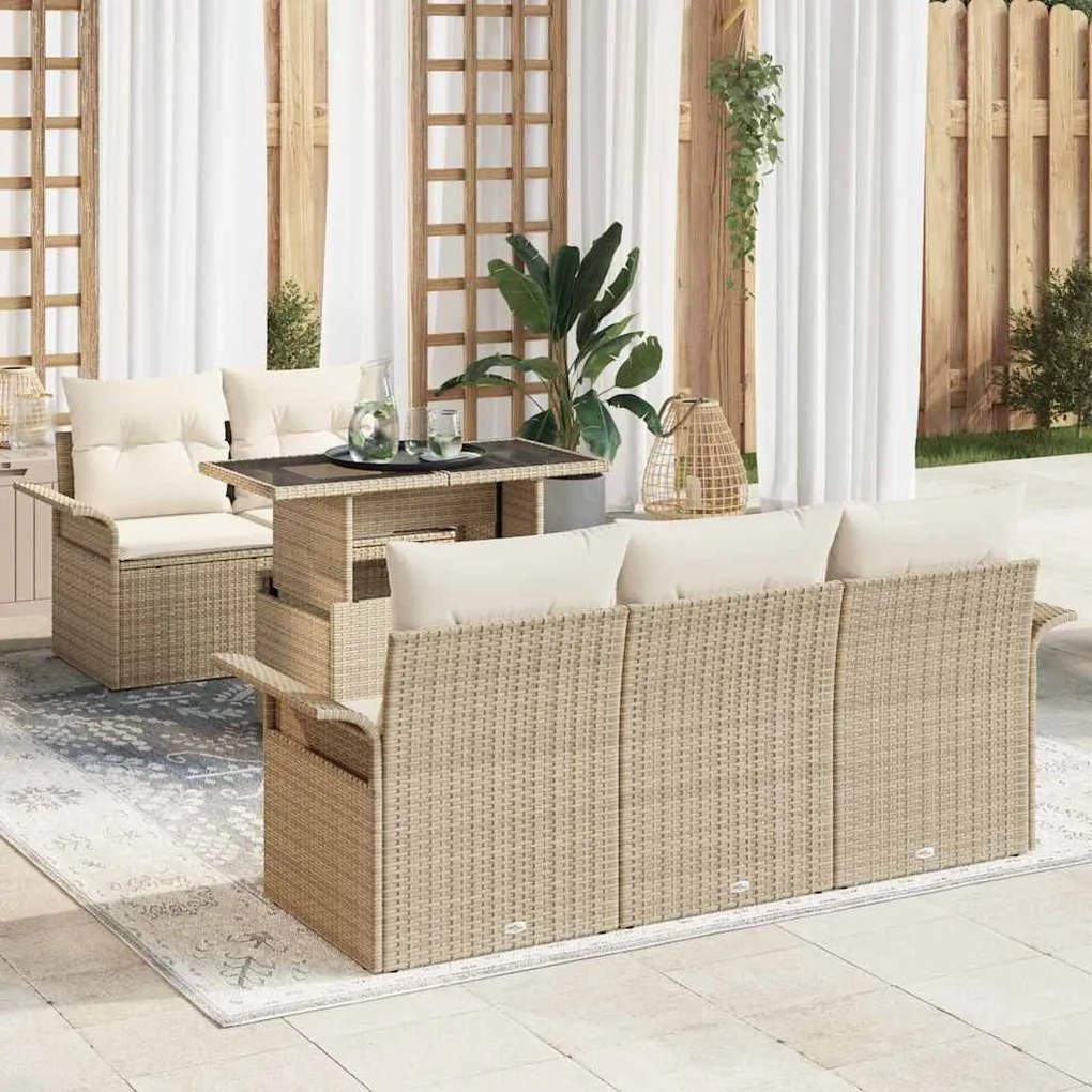 vidaXL Conjunto de Sofá de Jardim 6 Peças com Almofadas Bejas em Rattan Sintético