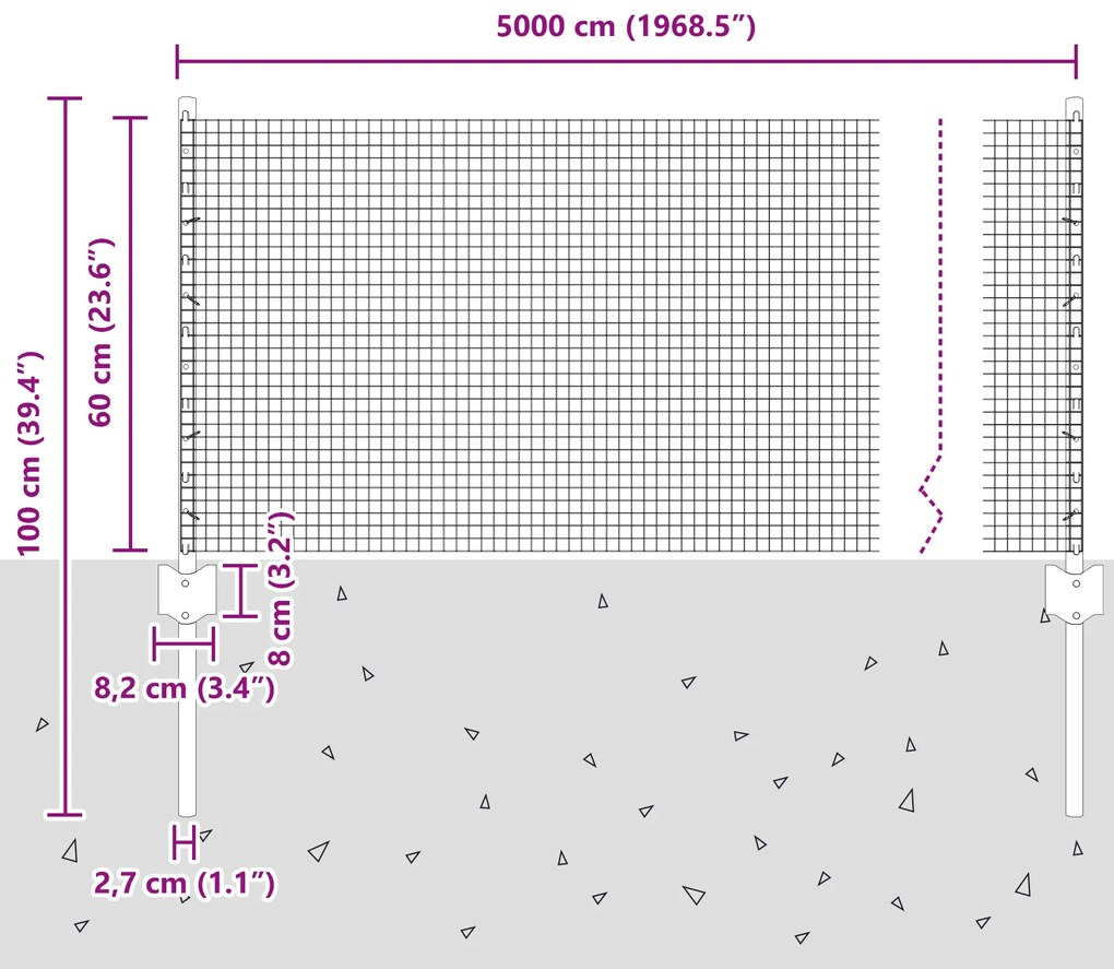 Cerca de Arame Soldado com 22 Postes em U Verde 0.6x50 m Aço