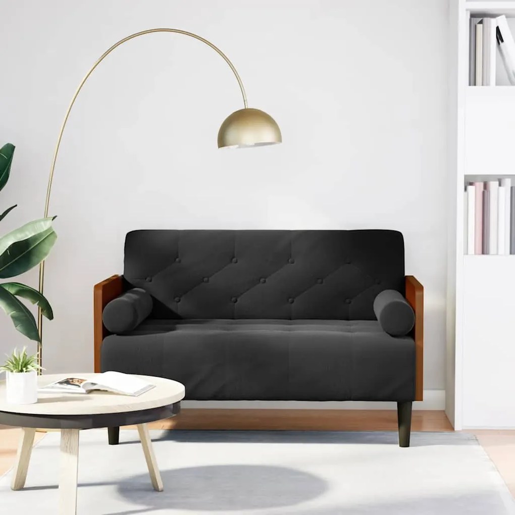 vidaXL Sofá-luvas com rolos 110 cm veludo preto