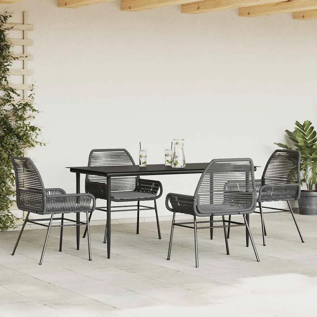Conjunto de jantar jardim 5 peças almofadas vidro vime PE preto