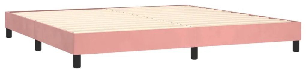 Cama box spring c/ colchão/LED 200x200 cm veludo rosa