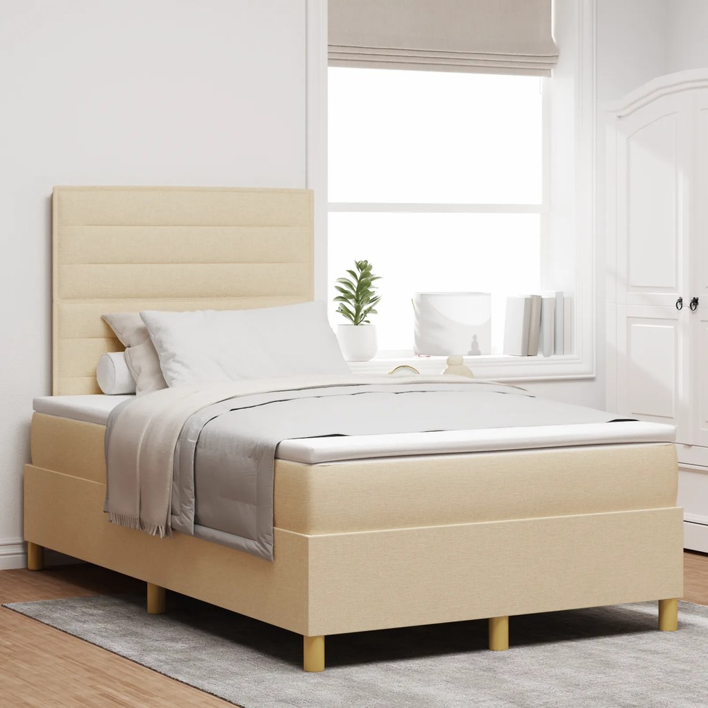 vidaXL Cama Box com Colchão Creme 120x200 cm Tecido