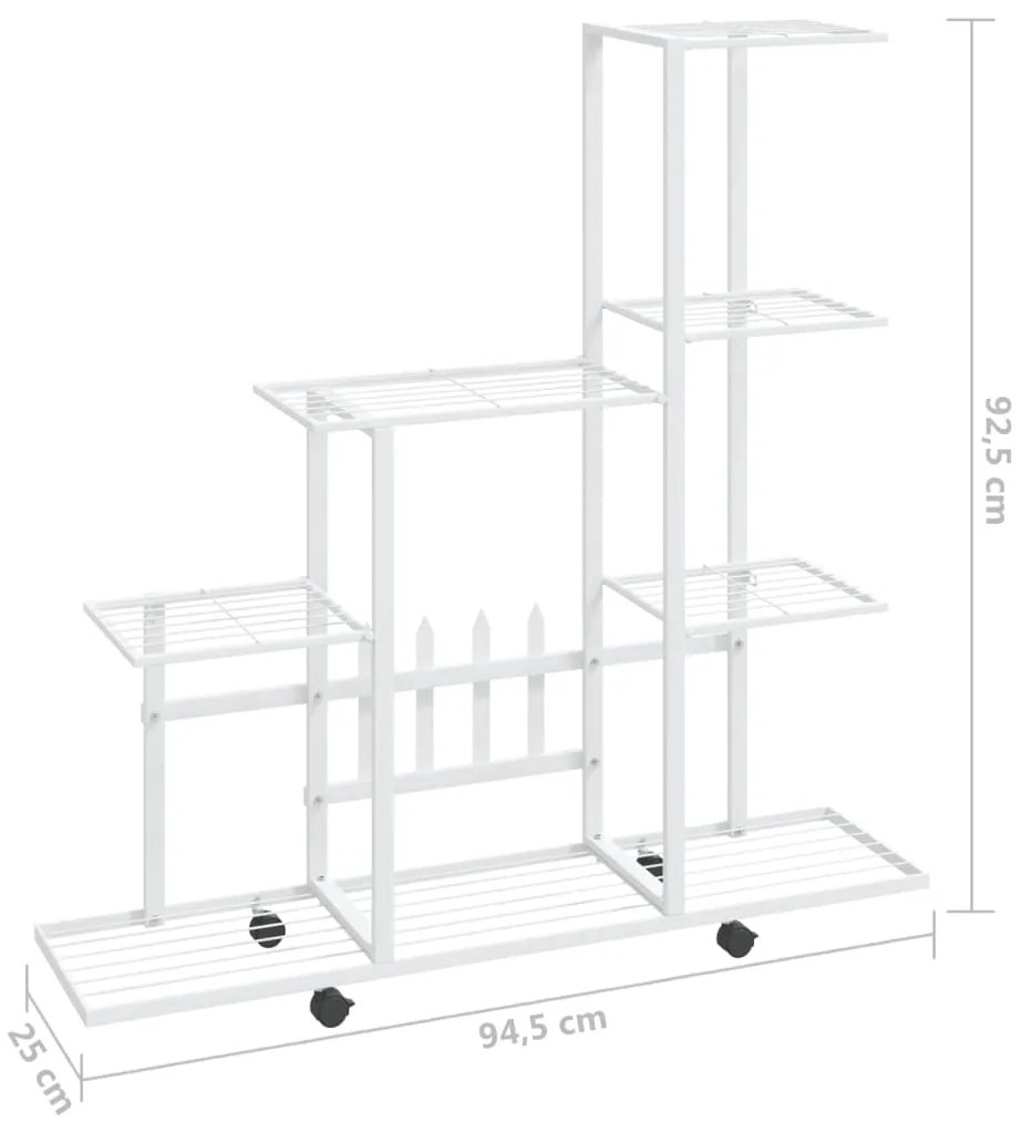 Suporte de vasos c/ rodas 94,5x25x92,5 cm metal branco