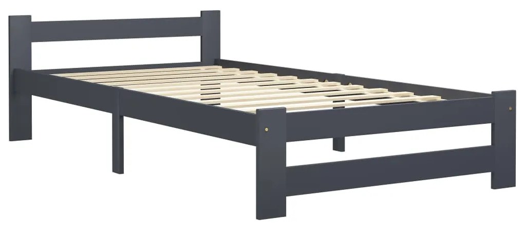 Estrutura de cama 90x200 cm madeira pinho maciço cinza-escuro