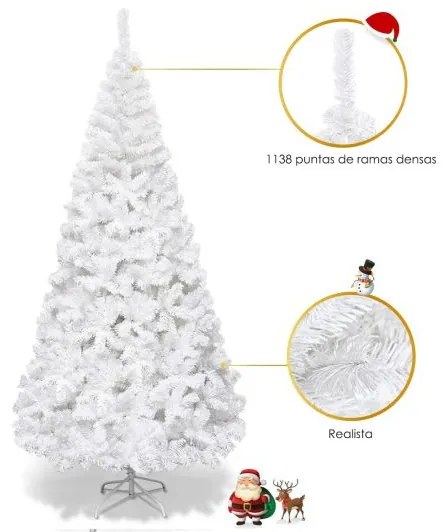 Árvore de Natal Artificial Branca de 240cm com Base de Metal Material de Decoração de Festa em PVC Branca