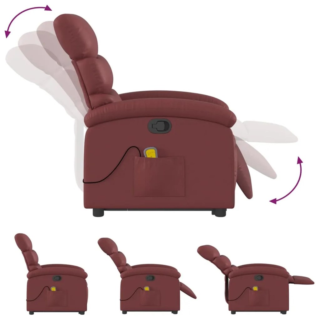 Poltrona massagens reclinável couro artificial vermelho tinto