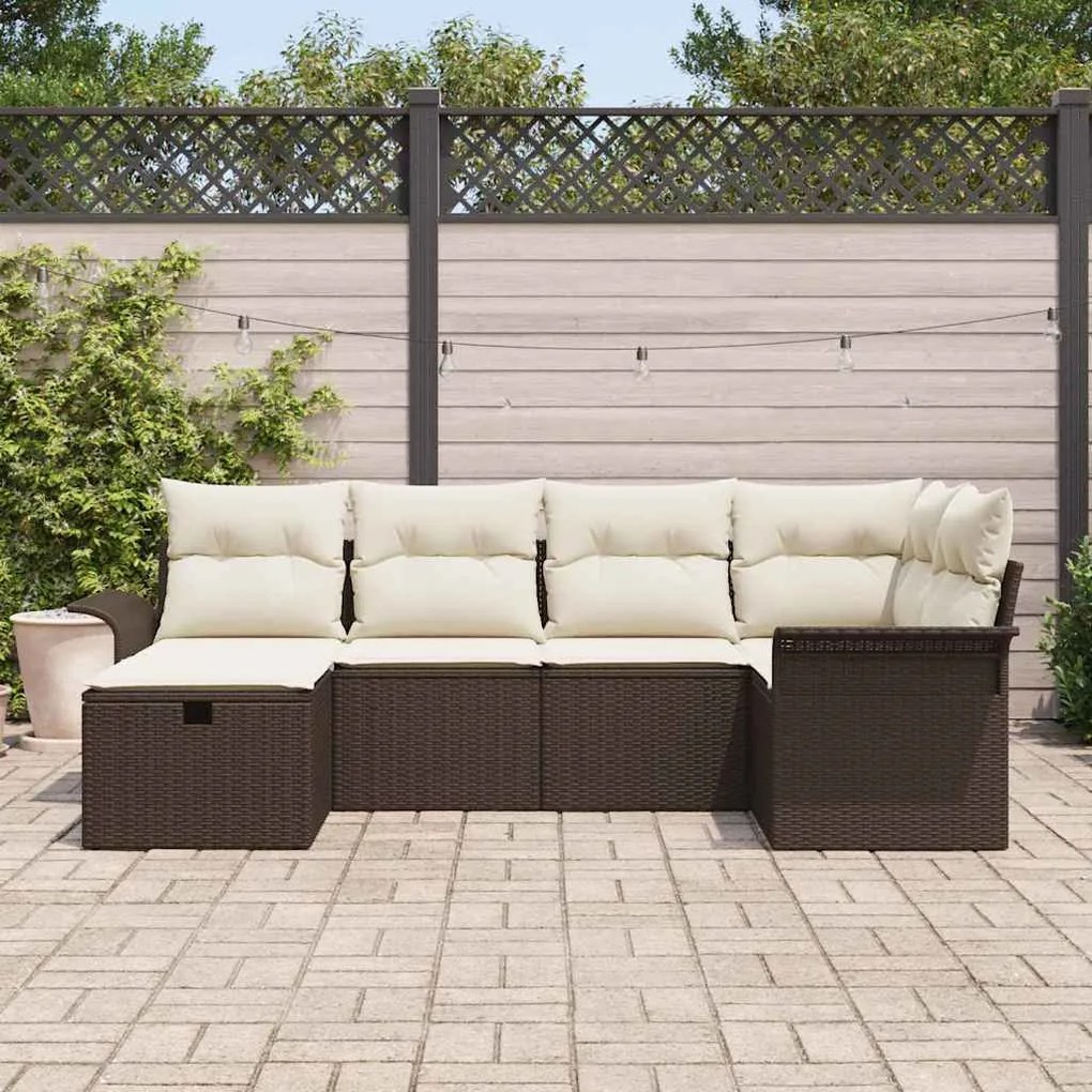 Conjunto de Sofá de Jardim de 6 peças com Almofadas Castanho Rattan Po