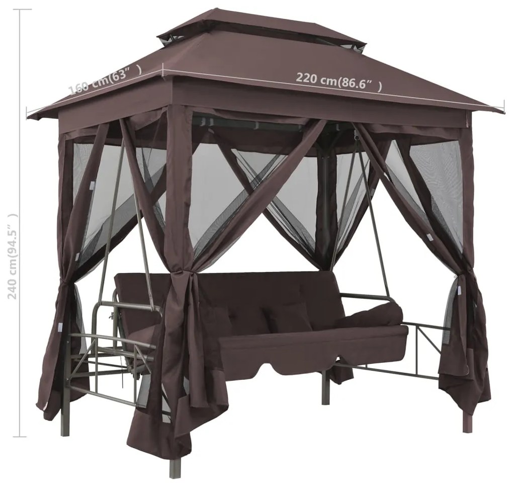 Gazebo com baloiço conversível cor café
