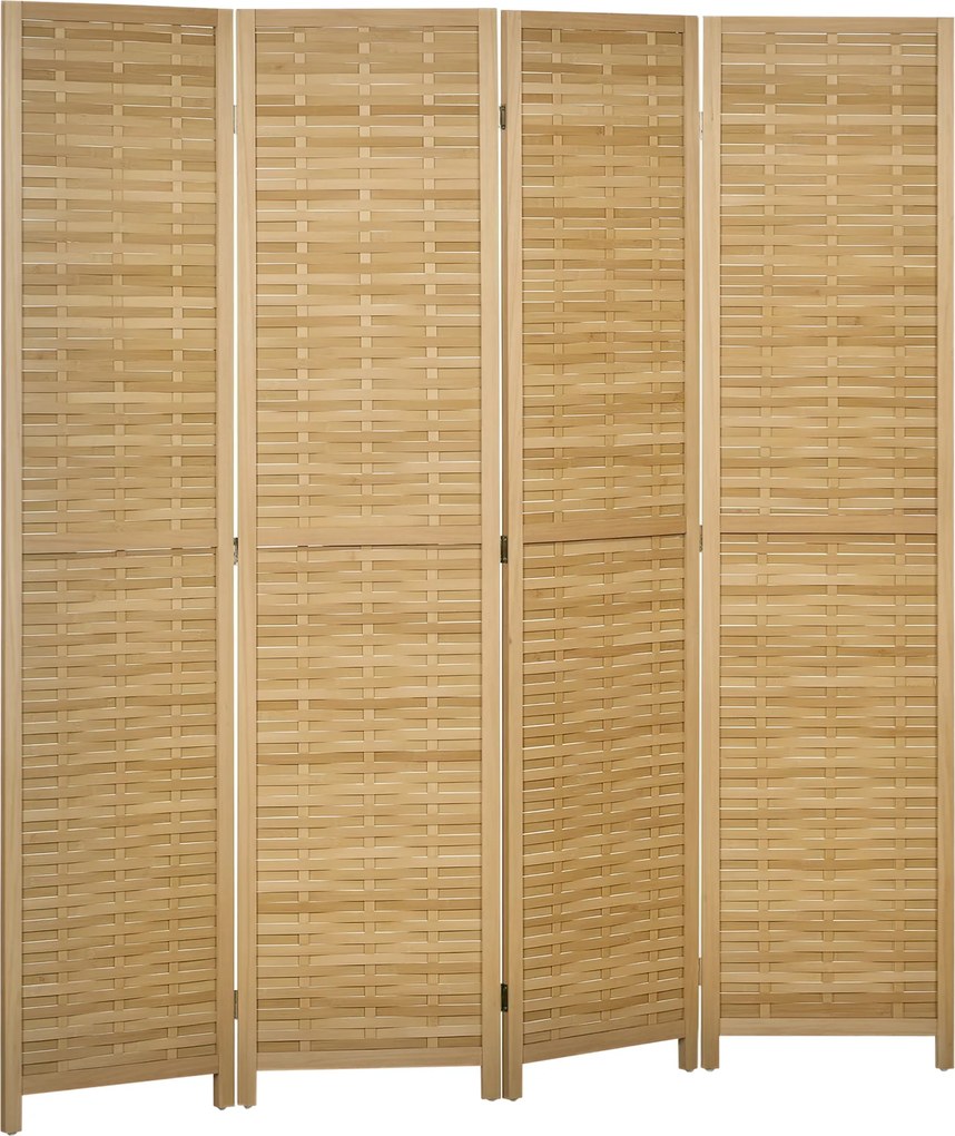 Biombos de madeira para divisão de espaços, divisória dobrável com 4 painéis de bambu, 160 x 170 cm, tom claro natural