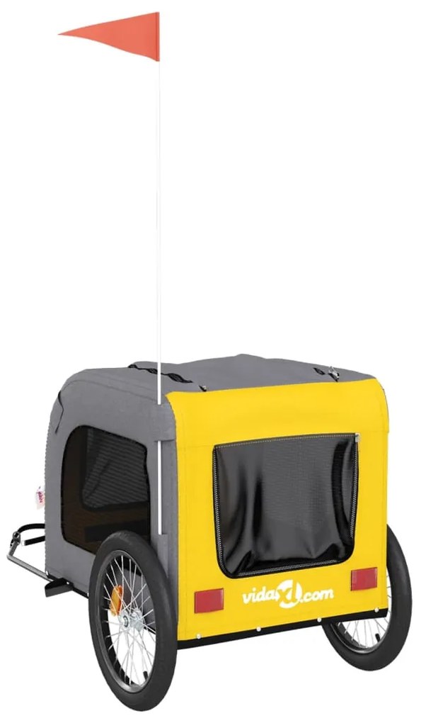 Reboque bicicleta p/ animais tecido oxford/ferro amarelo/cinza