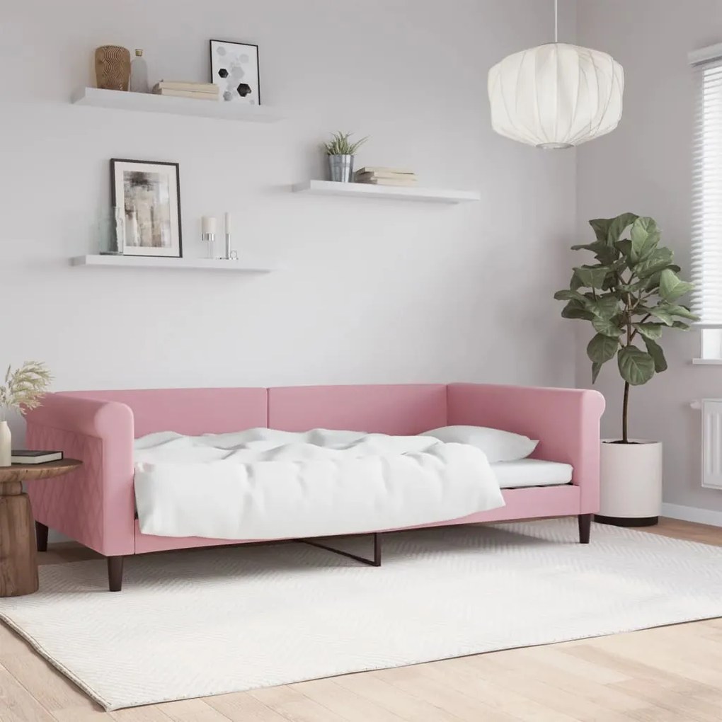 Sofá-cama 100x200 cm veludo rosa