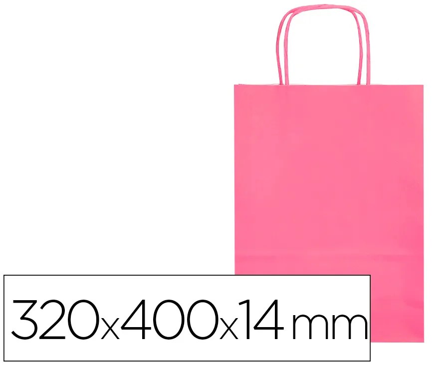 Bolsa de Papel Q-Connect Celulose Rosa L com Asa Retorcida 320x400x14 mm
