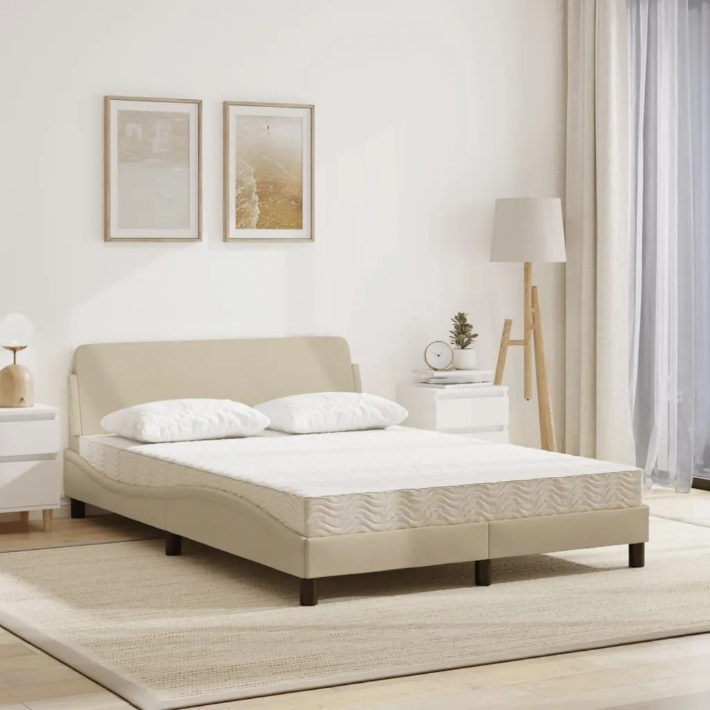 Cama com colchão 140x200 cm tecido cor creme