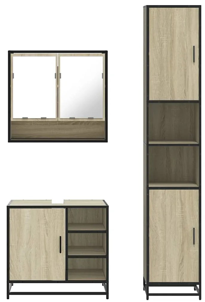 3 pcs conj. móveis casa banho derivados madeira carvalho sonoma