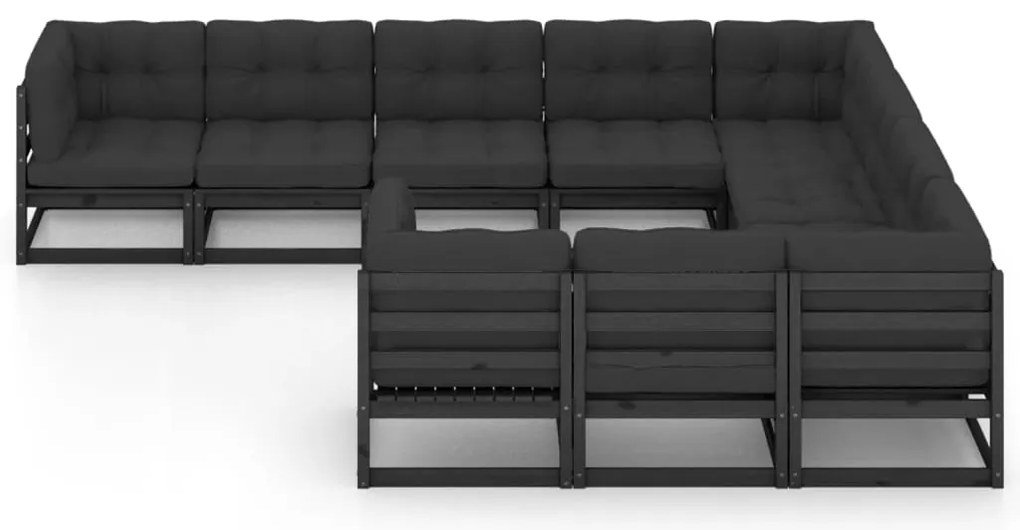 10 pcs conjunto longue jardim c/ almofadões pinho maciço preto