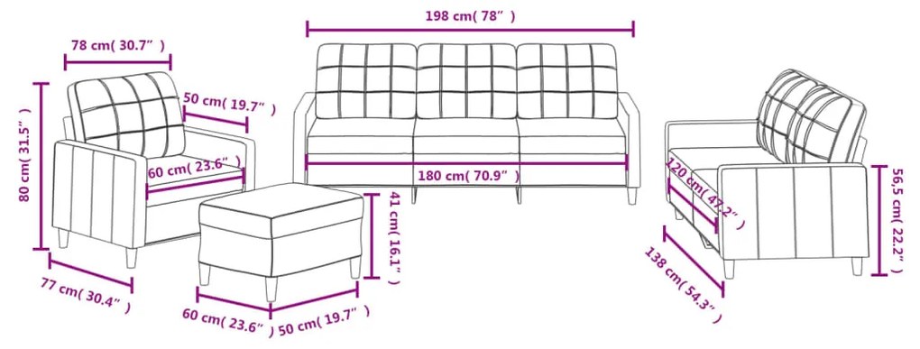 4 pcs conjunto de sofás com almofadões tecido cinza-acastanhado