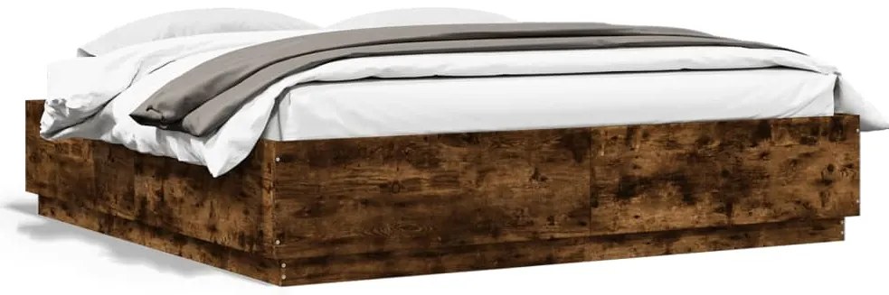 Estrutura cama c/ luzes LED derivados madeira carvalho fumado