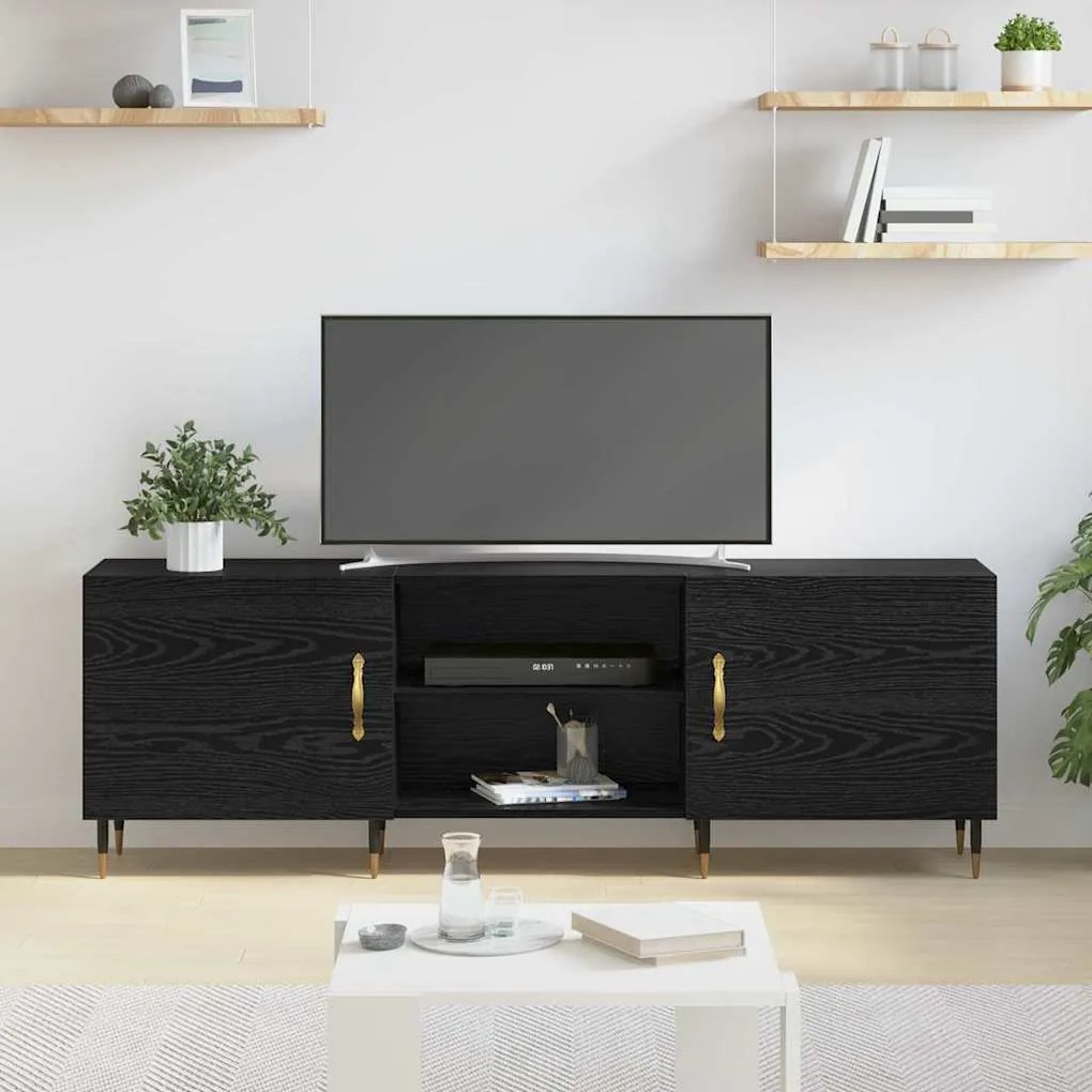 Gabinete para TV com prateleira Carvalho preto 150 x 30 x 50 cm