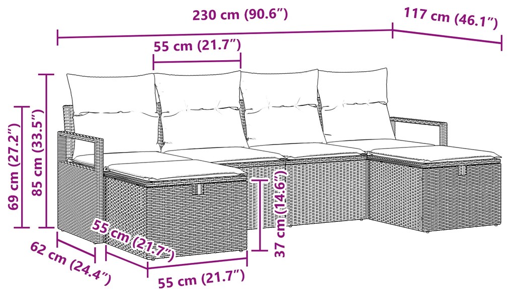 Conjunto de Sofá de Jardim vidaXL de 6 peças com Almofadas Cinza Claro