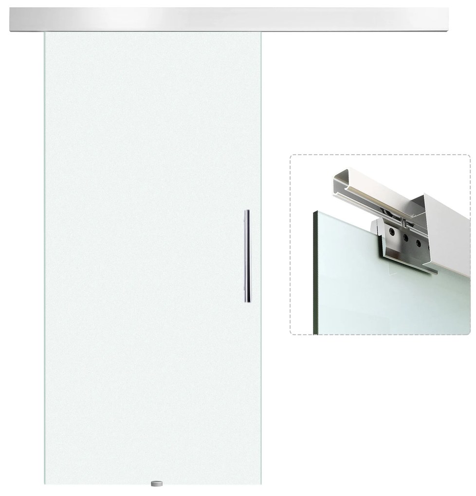 HOMCOM Porta de Correr de Vidro 102,5x205 cm Porta de Correr de Vidro com Trilho Translúcida