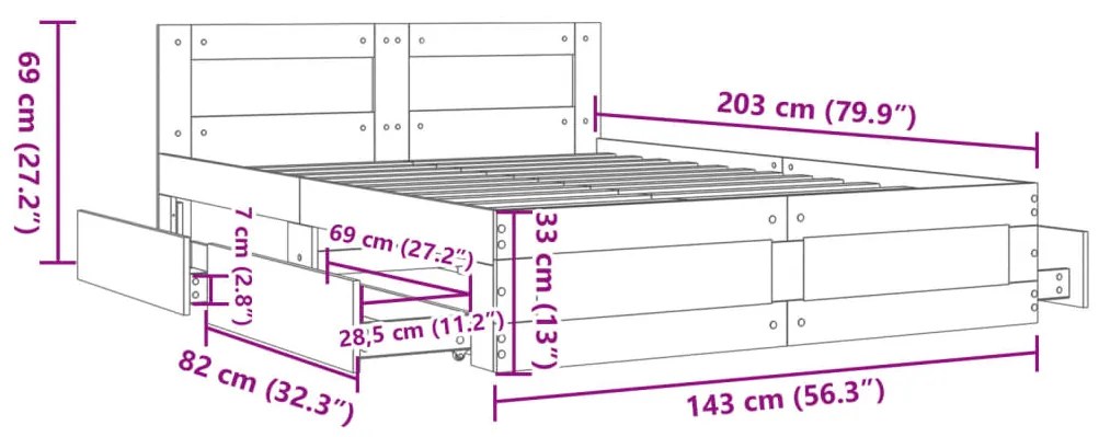 Estrutura de cama c/ cabeceira sem colchão 140x200 cm branco