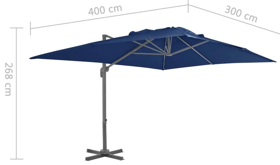 Guarda-sol jardim cantilever c/ poste alumínio 4x3 m azul ciano