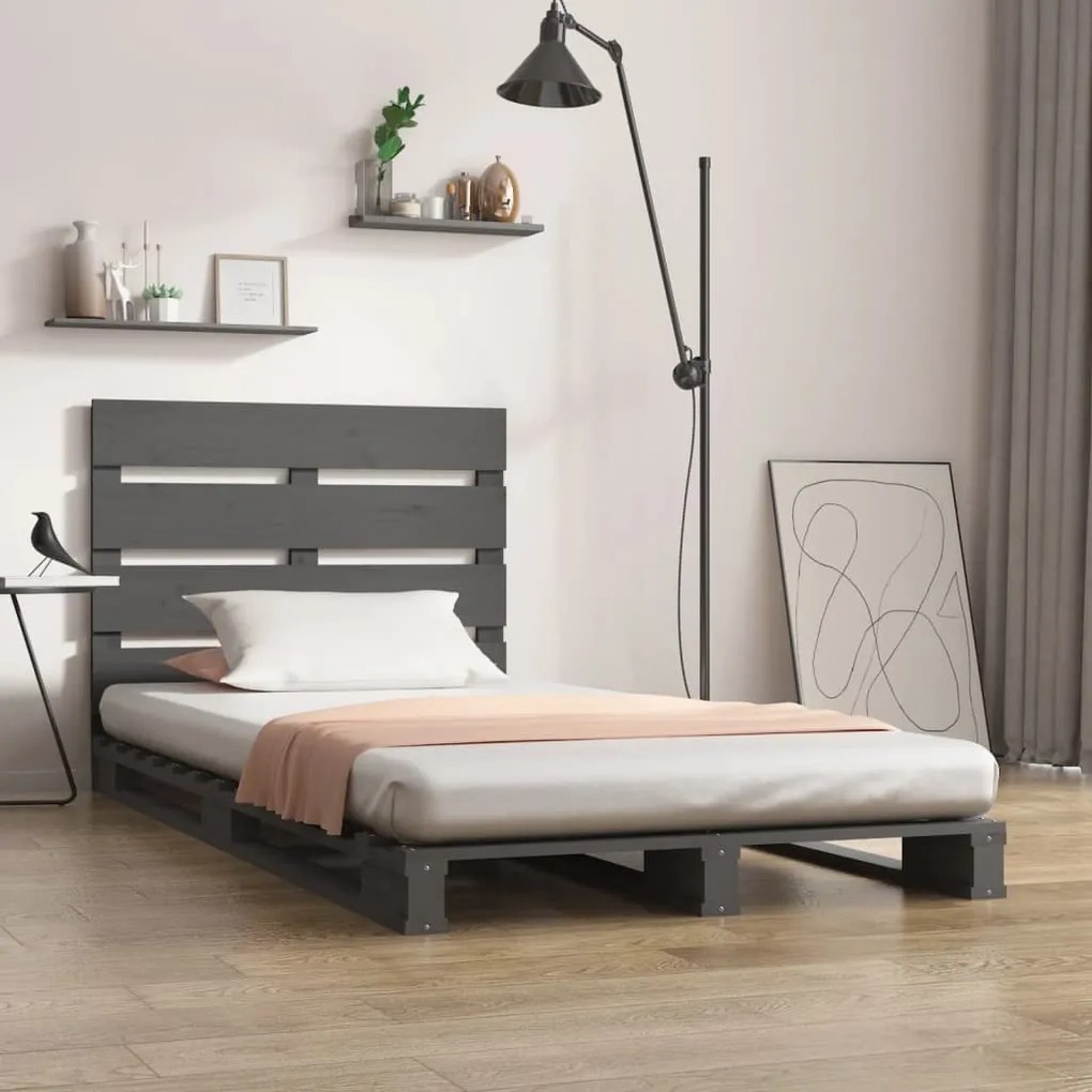 vidaXL Estrutura cama pequena de solteiro 75x190 cm pinho maciço cinza