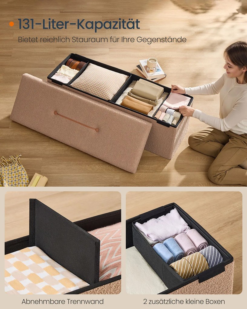 Banco com espaço de arrumação 38 x 110 x 38 cm castanho camel