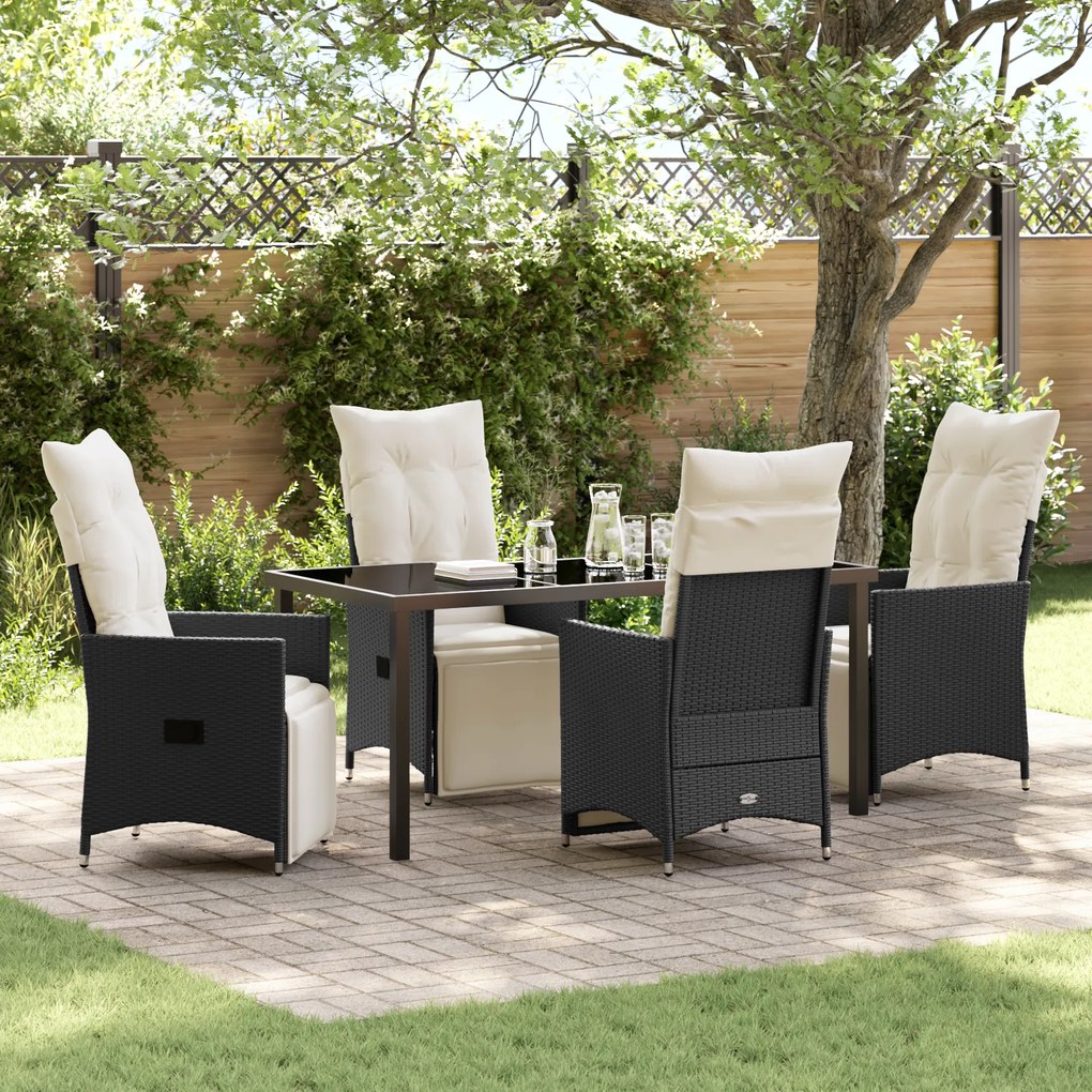 vidaXL Conjunto de Jantar de Jardim 5 Peças com Almofadas Rattan PE Preto