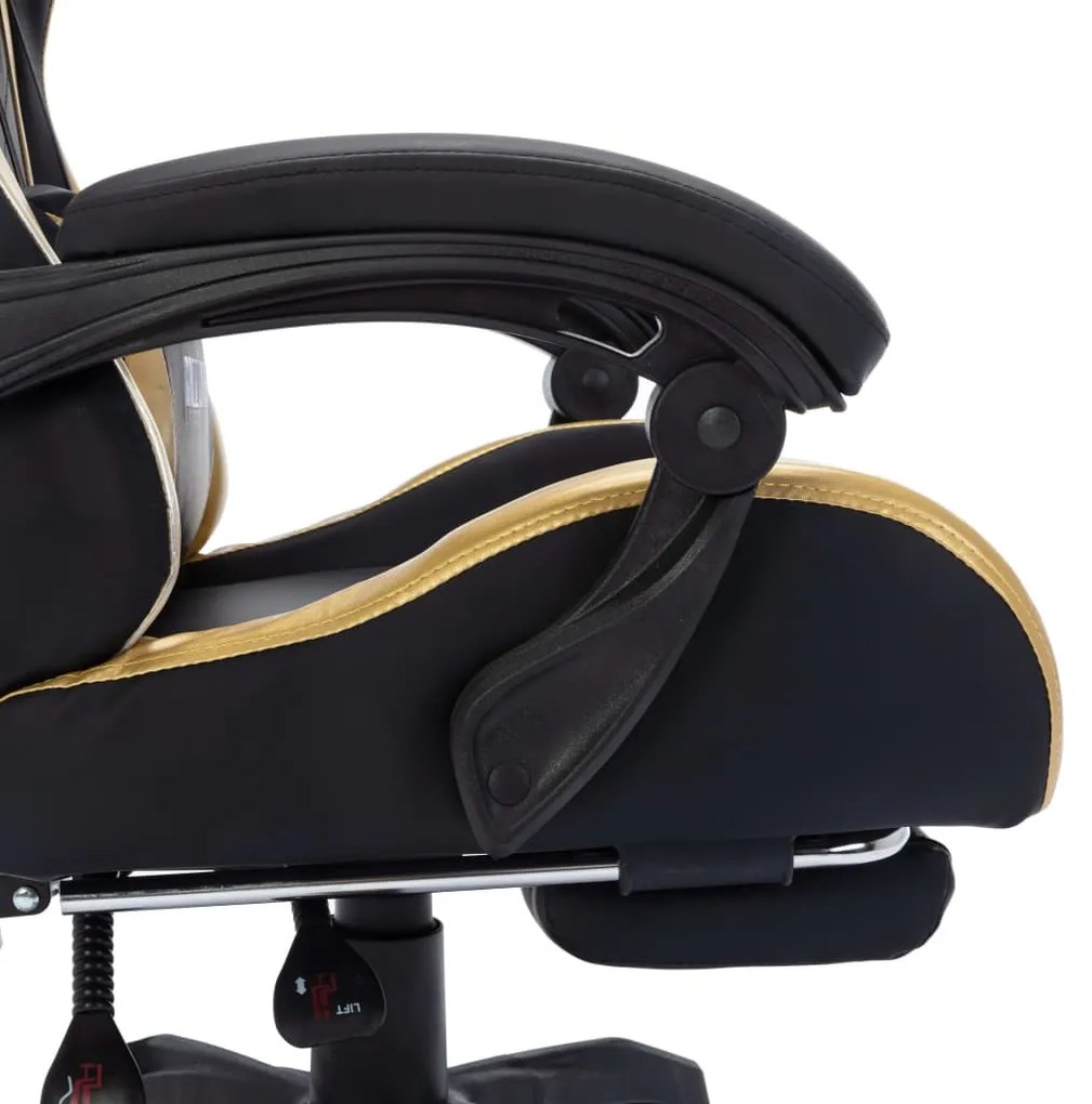 Cadeira estilo corrida luzes LED RGB couro artif. dourado/preto