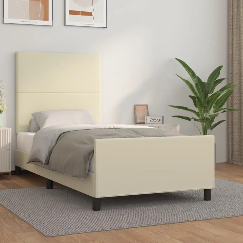 vidaXL Estrutura de cama c/ cabeceira couro artificial 80x200 cm creme