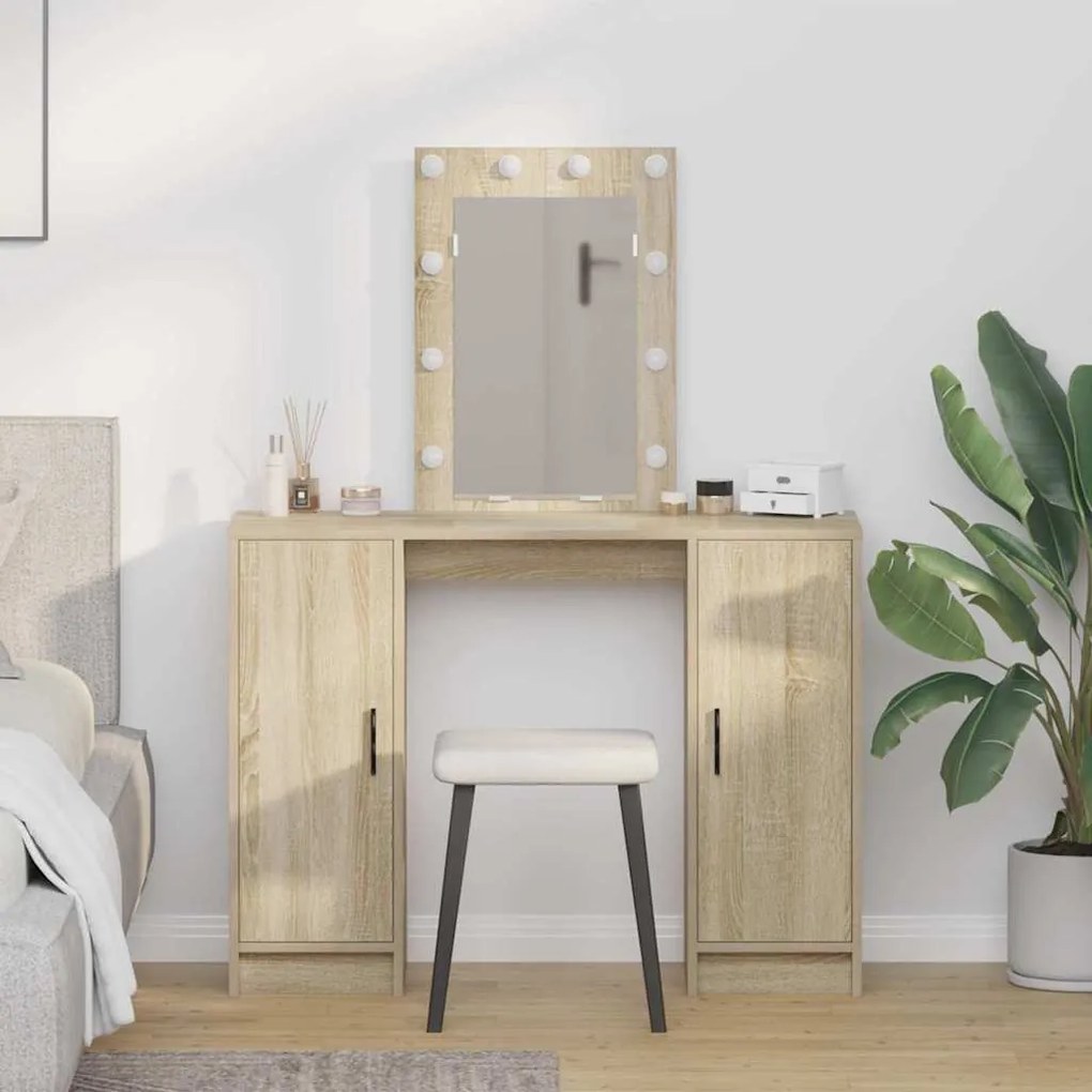 Mesa de Maquiagem com Luzes LED em Carvalho Sonoma, 102x33x135 cm
