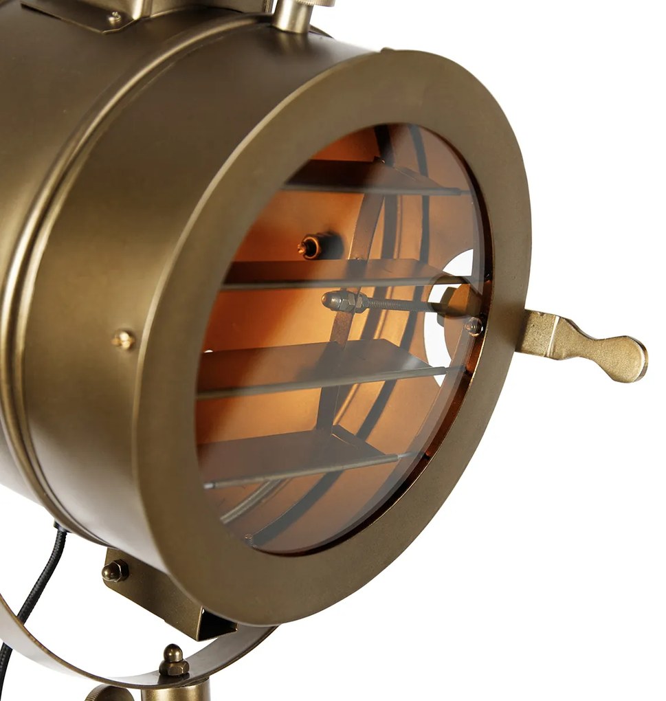 Candeeiro de pé tripé bronze com spot de estúdio em madeira - Radient