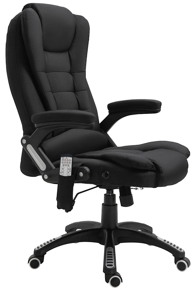 Cadeira de Escritório com 6 Pontos de Massagem Reclinável até 130° com Função de Aquecimento 68x72x110-120 cm Preto