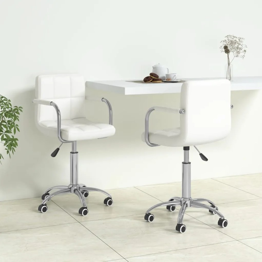 vidaXL Cadeiras de jantar giratórias 2 pcs couro artificial branco