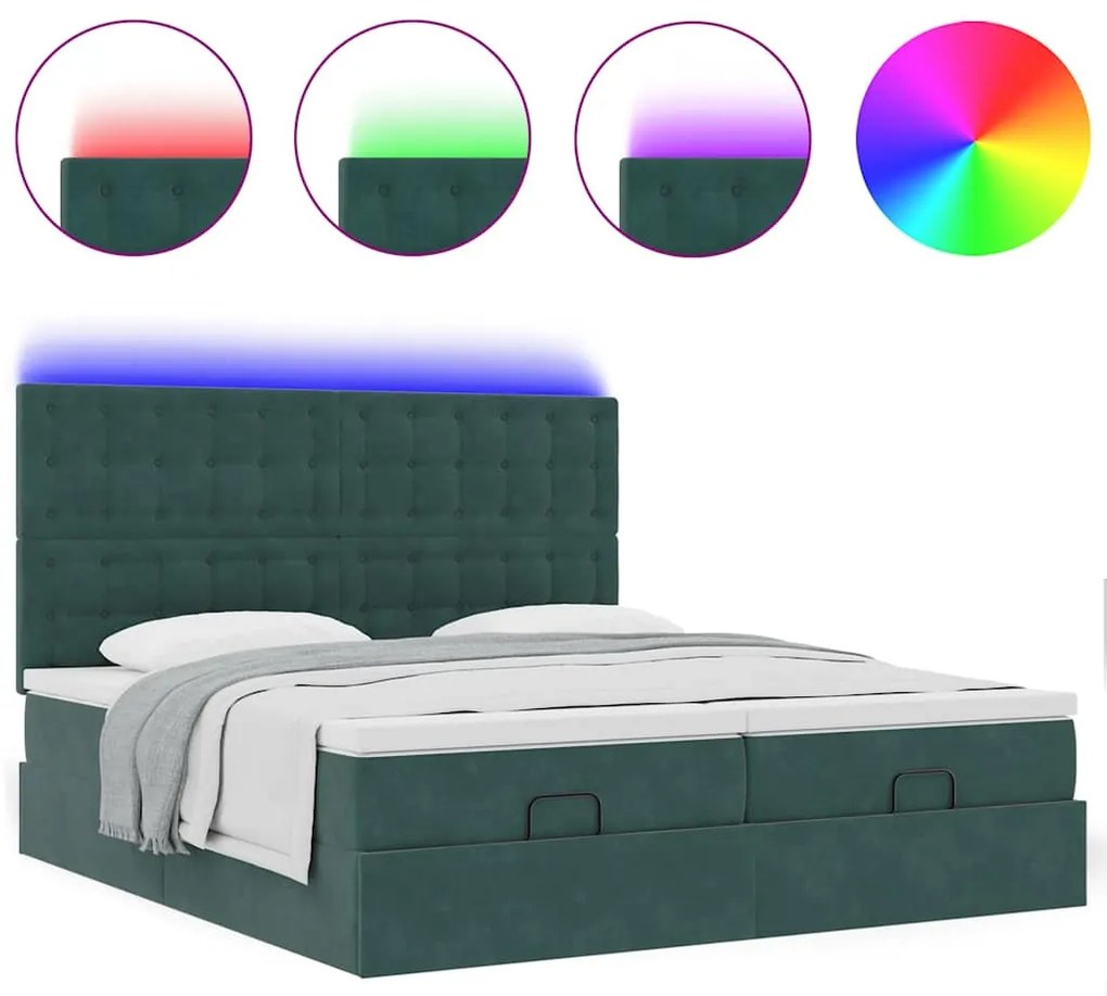 Estrutura de cama otomana com colchão verde escuro Veludo